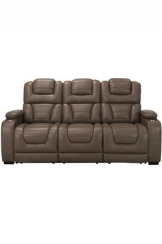 the reclining sofa is shown with two seats and one arm rests on it's back