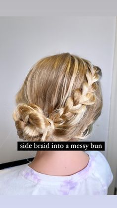 Side Braid Messy Bun Easy Boho Hairstyles, Side Braid Bun, Easy Hippie Hairstyles, Boho Hairstyles Medium, Braid Styles For Girls, Side Braid With Bun, Messy Bun With Braid, Kid Hair, Boho Hairstyle