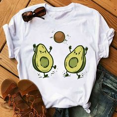 Avocado Clothes, Cartoon Avocado, Clothes Graphic, Graphic Cartoon, Avocado T Shirt, Cute Avocado, Spring T Shirts, Female Shorts, Casual Shirt Women