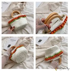 Handmade Trendy Bucket Bag For Spring, Spring Crochet Bucket Bag With Braided Handles, Handmade Spring Bucket Bag, White Crochet Bag Spring Gift, White Crochet Bag For Spring Gift, White Crochet Bag For Spring, Spring Bucket Crochet Bag With Handles, Handmade Bucket Bags For Spring, Flower Handbag