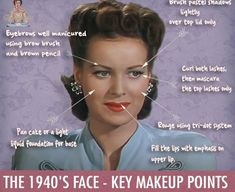 1940s Makeup Tutorial, 40s Makeup, 1940s Makeup, Make Up Guide, Vintage Makeup Looks, 1940s Looks, Retro Makeup, Makeup Guide