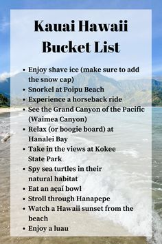 the hawaiian bucket list is shown in black and white, with text overlaying it