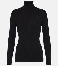 Stretch Black Turtleneck, Black Ribbed Turtleneck For Workwear, Classic Black Stretch Turtleneck, Black Stretch Fine Knit Turtleneck, Black Stretch Turtleneck With Fine Knit, Black Stretch Turtleneck In Fine Knit, Stretch Turtleneck With Ribbed Cuffs, Sleek Black Turtleneck For Winter, Sleek Winter Turtleneck