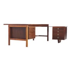 a wooden desk with two drawers on each side