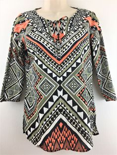 Chicos 0 Top Colorful Artsy Print Boho Light Airy Cotton Blouse XS Small 4 6 #Chicos #Blouse #Casual Casual Professional, Blouse Casual, Cotton Blouse, Black Suits, Cotton Top, Cotton Blouses, Wonderful Things, Cotton Tops, Top Rated