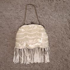 Nwot Never Used, Small, Ivory Sequin Evening Bag With Beaded Tassels And Chainlink Handle. Banana Republic Cream Clutch Bag For Party, Elegant Cream Bag, Elegant Cream Bags, Cream Shoulder Bag For Party, Cream Shoulder Bag For Evening Party, Cream Evening Shoulder Bag For Parties, Cream Party Shoulder Bag, Cream Shoulder Evening Bag For Party, Cream Clutch Shoulder Bag For Party