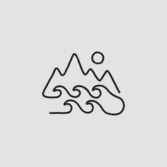 a line drawing of mountains and waves