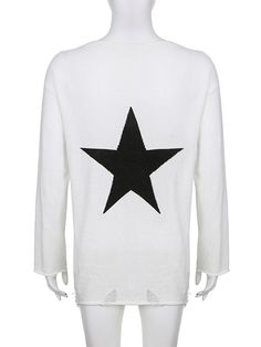 Introducing our edgy and effortlessly cool distressed oversized sweater, featuring a captivating star design that adds a touch of celestial charm to your outfit. This sweater is the perfect blend of comfort and style, with its loose, relaxed fit and unique distressed detailing that exudes a laid-back and fashion-forward vibe. The front of the sweater showcases a captivating star motif, carefully crafted with intricate stitching and strategically placed distressing. The star symbolizes inspiratio Trendy Distressed Sweater For Winter, Trendy Distressed Winter Sweater, Oversized Distressed Winter Sweater, Oversized Distressed Sweater For Winter, White Crew Neck Sweater With Star Print, Fall White Sweater With Star Print, White Star Print Sweater For Fall, White Long Sleeve Grunge Sweater, Casual Fall Sweater With Star Print