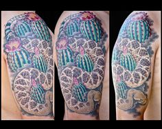 this is an image of a man's sleeve with cactus and flowers on it