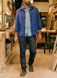 jack jacket french blue Mens Blundstone Outfit, Americana Fashion Men, Blundstone Outfit, Estilo Vans, Imogene Willie, American Workwear, Worker Jacket, Mens Workwear, Denim T Shirt