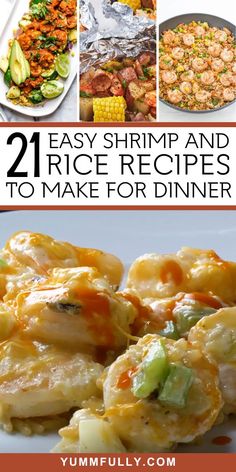 the cover of 21 easy shrimp and rice recipes to make for dinner