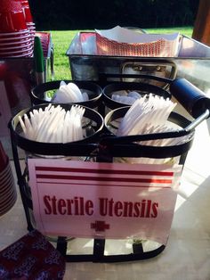 a basket full of items sitting on top of a table