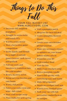 an orange chevron background with the words things to do this fall in black and white