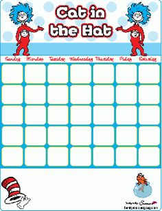 a calendar with the cat in the hat on it