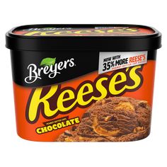 an ice cream container filled with reeses cookies