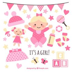 it's a girl card with baby items