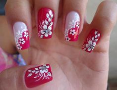 This is really beautiful but wish I could find a tutorial for this Tropical Nails, Finger Nail Art, Modern Nails, Flower Nail Designs, Pretty Nail Art