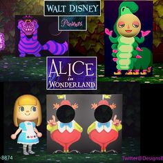 the alice in wonderland characters are all different colors