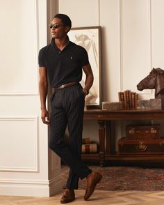 Black Polo Outfit, Polo Outfit Men, Polo Ralph Lauren Outfits, Italian Mens Fashion, Black Outfit Men, Mens Business Casual Outfits, Polo Outfit, Shirt Outfit Men