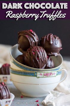 chocolate raspberry truffles in a white bowl