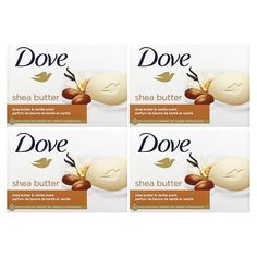 Dove, Beauty Bar Soap, Shea Butter &  Vanilla, 2 Bars, 3.75 oz (106 g) Each Dove Bar Soap, Vanilla Bars, Dove Beauty Bar, Pamper Skin, Vanilla Soap, Dove Beauty, Dermatologist Recommended, Beauty Bar, Glass Containers