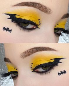 Halloween Inspired Makeup Eye, Batman Inspired Makeup, Batman Eyeliner, Batman Eye Makeup, Batman Makeup Ideas, Batman Eyeshadow, Super Hero Makeup, Halloween Eye Looks