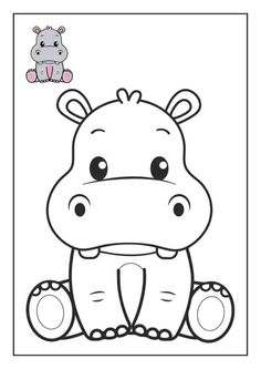 a cartoon hippo sitting on the ground with a small animal in the middle of it's face