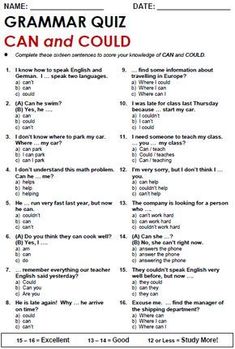 a printable exam question sheet with the words'can and could '