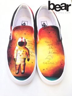 Hand painted cutsom Vans featuring artwork from Brand New's album Deja Entendu Renovated Closet, Customized Vans, Customised Vans, 3 Shoes, Shoe Art