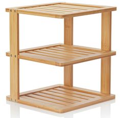 a wooden shelf with two shelves on each side