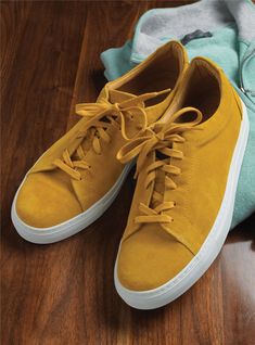 The Suede Sneaker in Honey - The Ben Silver Collection Yellow Sneakers With Stitched Sole And Round Toe, Casual Custom Yellow Sneakers With Leather Sole, Yellow Suede Custom Sneakers With Rubber Sole, Custom Yellow Suede Sneakers With Rubber Sole, Yellow Suede Sneakers With Rubber Sole, Yellow Suede Sneakers For Streetwear, Mustard Low-top Sneakers With Gum Sole, Luxury Yellow Suede Leather Shoes, Yellow Suede High-top Sneakers