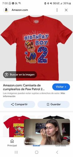 a red shirt with an image of a dog on it and the words birthday boy in spanish