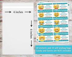 two sheets of stickers with different emoticions on them and the text, 4 inches