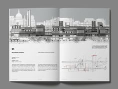 an open book with architectural drawings on it