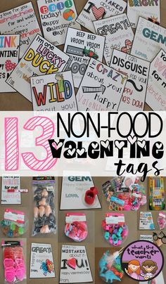 a collage of valentine's day cards with the words 13 non - food valentine tags