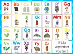 an alphabet poster with pictures of different letters