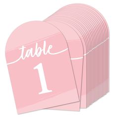 pink table number cards with white lettering on the front and back, set of 10