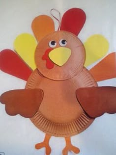 a paper plate with a turkey on it