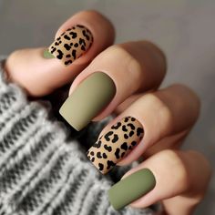 40 Iconic Olive Green Nails You’ll Love For That Perfect Aesthetic Nail Designs Older Women, Olive And Brown Nails, Olive Green Toe Nails, Olive Green And Gold Nails Designs, Fall Nails Matte Short, Fall Cheetah Nail Designs, Green Nail Color Ideas, Nails Fall Green, Olive Green Nails Designs Fall