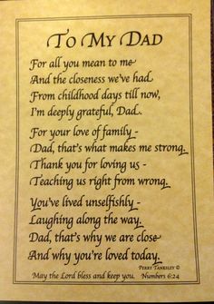 a poem written on paper that says to my dad