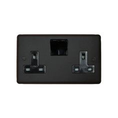 an electrical outlet with two black outlets