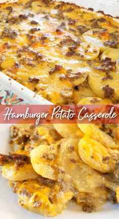 this hamburger potato casserole is loaded with cheese and sausage