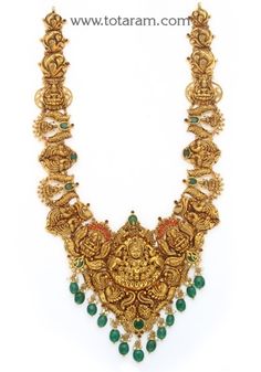 22K Gold "Lakshmi - Peacock" Long Necklace With Color Stones, Beads, Corals & Pearls (Temple Jewellery) - 235-GN6021 in 89.200 Grams Festive Yellow Gold Temple Necklace With Peacock Design, 22k Gold Peacock Design Necklaces For Festivals, 22k Gold Peacock Temple Necklace For Navratri, 22k Gold Temple Necklace With Peacock Design For Navratri, Gold Temple Necklace With Peacock Design For Festivals, 22k Gold Kundan Necklace With Peacock Design For Puja, 22k Gold Peacock Design Necklace For Diwali, 22k Gold Necklaces With Peacock Design For Diwali, Gold Temple Necklace With Peacock Design