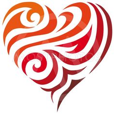 a red and white heart with swirls in the middle, on a white background