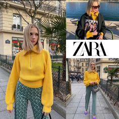 High Collar Sweater With Long Balloon Sleeves With Cuffs Front Half Zip Closure With Metal Zipper Zara Long Sleeve Trendy Sweater, Zara Trendy Long Sleeve Sweater, Zara Stretch Winter Sweater, Casual Zara Multicolor Sweater, Zara Multicolor Winter Sweater, Oversized Long Sleeve Yellow Sweater, Zara Yellow Winter Sweater, Mustard Long-sleeve Winter Sweater, Zara Sweater