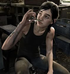 Ellie Williams Black Tank Top, Who Ate All The P, Ellie Williams Fanart Modern, Ellie Williams Smiling, Ellie Tlou Aesthetic, Ellie Smiling, Ellie Tlou Fanart, Wyatt Core, Ellie Williams Aesthetic