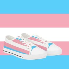 It's the Transgender Pride flag, but on some low-top sneakers, kicks, trainers, or just plain shoes if thats what you call them. Expect an entire collection of these with various Pride flags on them!  THESE SHOES ARE PRINTED TO ORDER FOR YOU BY PARTNER PRINTERS. THEY PRINT IN AND SHIP WORLDWIDE FROM CHINA.  Made with breathable polyester canvas and featuring hi-poly deodorant memory foam insoles, these personalized sneakers bear all the marks of a classic wardrobe item.  .: Breathable polyester Transmale Flag, Subtle Trans Flag, Trans Pride Shoes, Hidden Trans Flag, Trans Pride Accessories, Trans Flag, Bold Shoes, Low Top Sneakers, Unique Sneakers