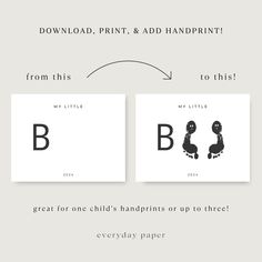 the printable alphabet is shown with an image of two children's handprints