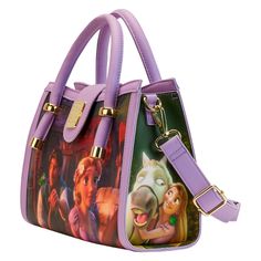 The Loungefly Rapunzel Princess Scene Crossbody Bag tells the story of the lost princess’ illuminating journey, with each panel of the bag displaying a unique scene from the beloved animated feature film. Turn the bag around to see inspiring moments from Rapunzel’s adventures, including a romantic boat ride with Flynn Rider, Rapunzel’s first trip out of the tower, and conversations with friends and family. Perfect for exploring, this crossbody bag will keep your treasures safe as you travel the Disney Bags For Daily Use, Daily Disney Style Bag, Themed Purple Travel Bags, Disney Rectangular Shoulder Bag For Travel, Disney Style Rectangular Shoulder Bag For Travel, Disney Style Shoulder Bag For Travel, Disney Style Shoulder Bag With Removable Pouch, Disney Style Travel Shoulder Satchel Bag, Disney Style Shoulder Bag For Everyday Use