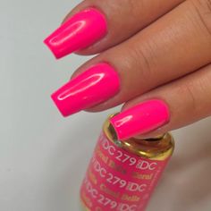 Dnd Bright Pinks, Dnd Neon Pink, Dnd Neon Gel Polish, Hot Pink Vacation Nails, Dnd Summer Colors 2024, Hot Pink Nails With Chrome, Hot Coral Nails, Coral Red Nails, Dnd Pink